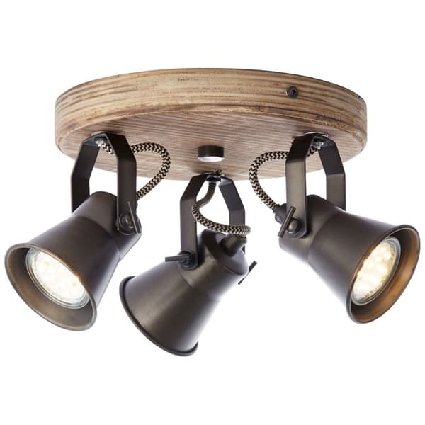 BRILLIANT lampe Seed rund spotlight 3-flammet sort stål / lyst træ | 3x PAR51, GU10, 5W, velegnet til reflektorlamper (medfølger ikke) | Skala A ++ ti