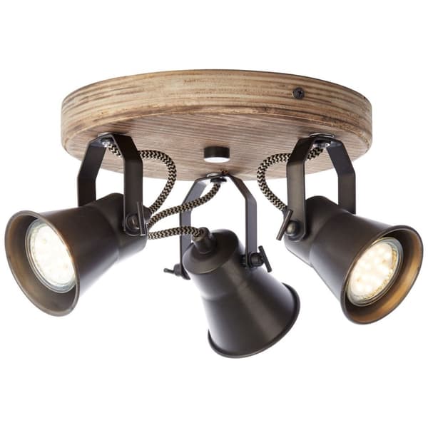BRILLIANT lampe Seed rund spotlight 3-flammet sort stål / lyst træ | 3x PAR51, GU10, 5W, velegnet til reflektorlamper (medfølger ikke) | Skala A ++ ti