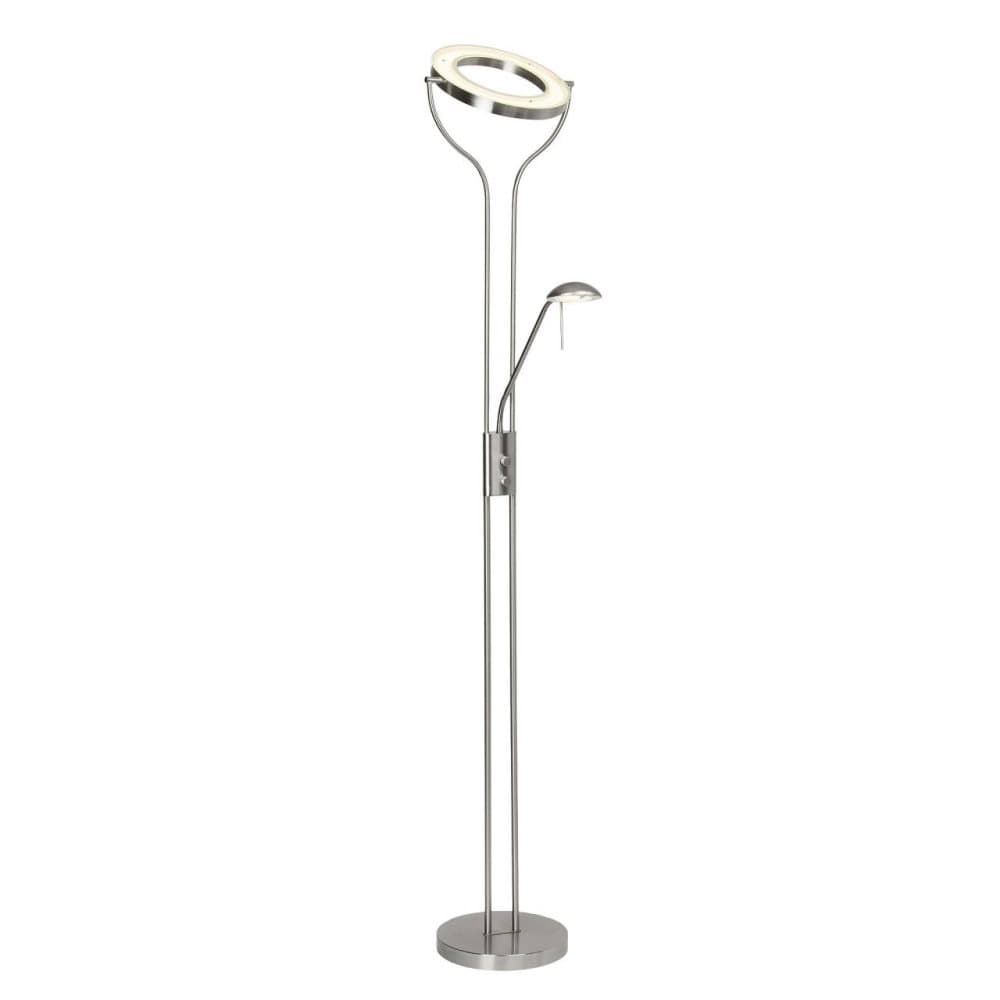 BRILLIANT lampa Demian LED uplight läsarm järn / krom | 1x 18W LED integrerad SMD, 1600lm, 3000K | Strålkastare och läsarm justerbar via rotationsdimm