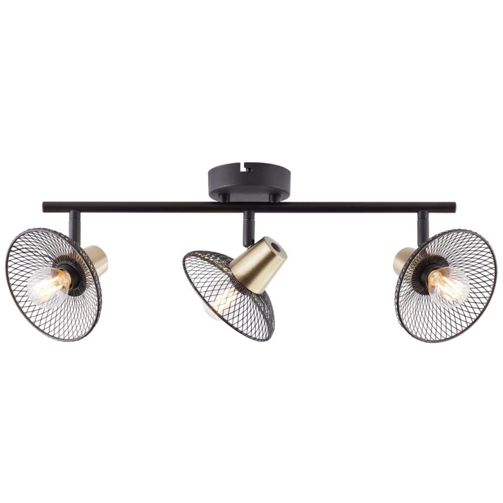 BRILLIANT lampa Gordon spot bar 3-lågor, svart / mässing | 3x D45, E14, 28W, lämplig för dropplampor ingår inte | Svängbara huvuden | Lämplig för LED-
