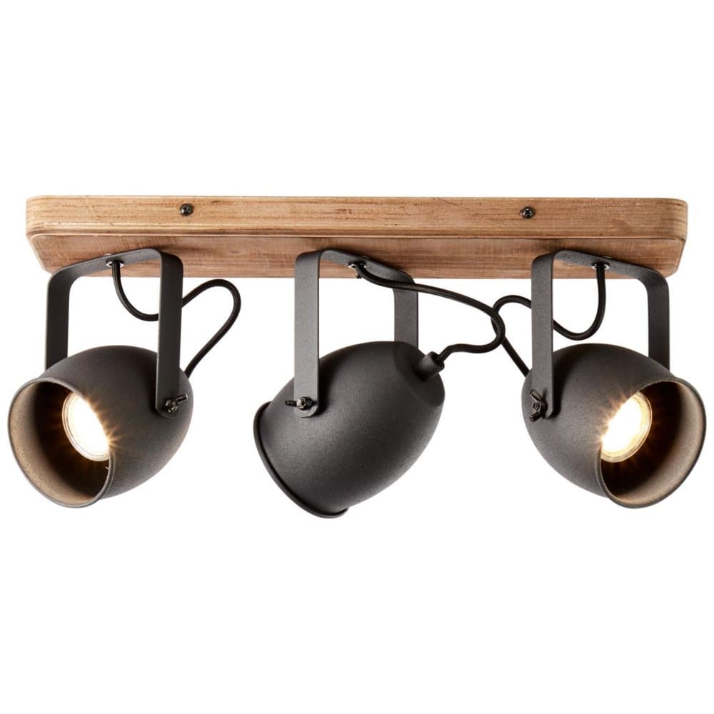BRILLIANT lampa, Crowton spot bar 3-lågor kolsvart / trä, metall / trä, 3x PAR51, GU10, 6W, reflektorlampor (ingår ej), A ++