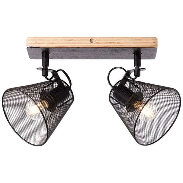 BRILLIANT lampe, fuldpunktsstang 2-flammer sort / træfarvet, metal / træ, 2x D45, E14, 40W, dryplamper (medfølger ikke), A ++