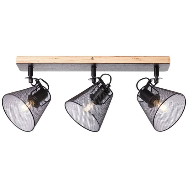 BRILLIANT lampe, fuldpunktsstang 3-flammer sort / træfarvet, metal / træ, 3x D45, E14, 40W, dryplamper (medfølger ikke), A ++