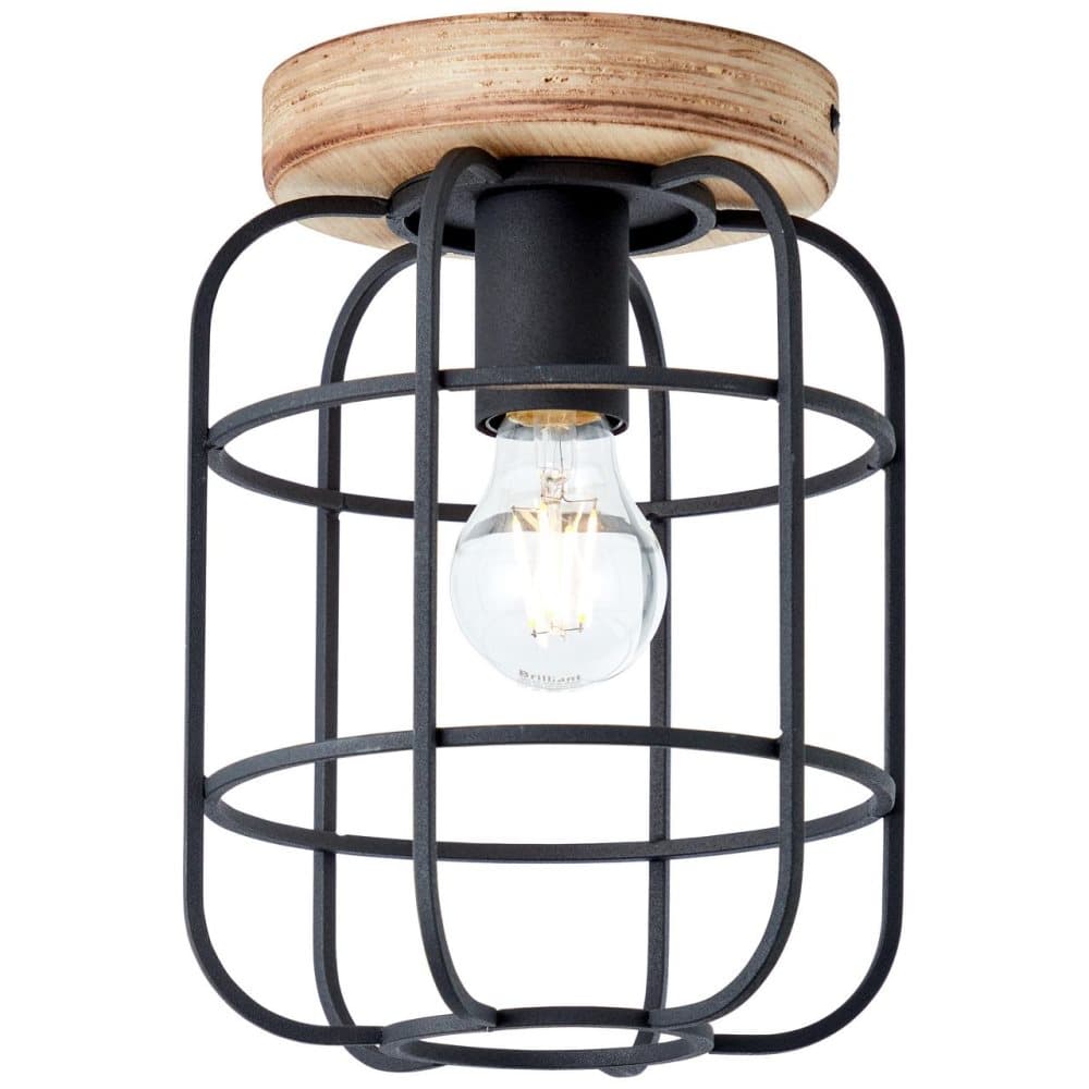 BRILLIANT lampa, Gwen taklampa antik trä / svart korund, metall / trä, 1x A60, E27, 40W, vanliga lampor (ingår ej), A ++