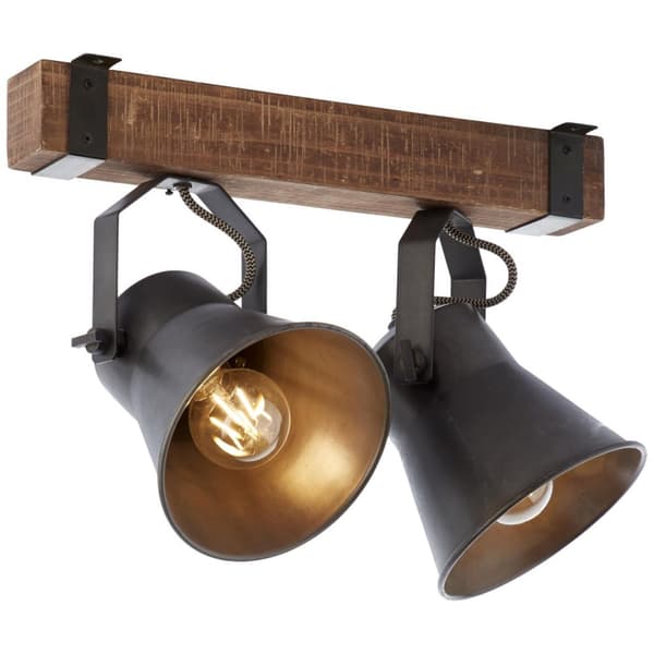 BRILLIANT lampe, Decca spotbar 2-flammet sort stål, 2x A60, E27, 10W, træ fra bæredygtigt skovbrug (FSC)