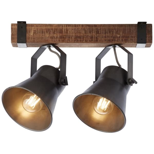 BRILLIANT lampe, Decca spotbar 2-flammet sort stål, 2x A60, E27, 10W, træ fra bæredygtigt skovbrug (FSC)