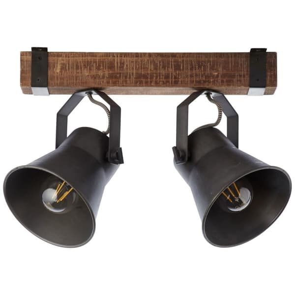 BRILLIANT lampe, Decca spotbar 2-flammet sort stål, 2x A60, E27, 10W, træ fra bæredygtigt skovbrug (FSC)