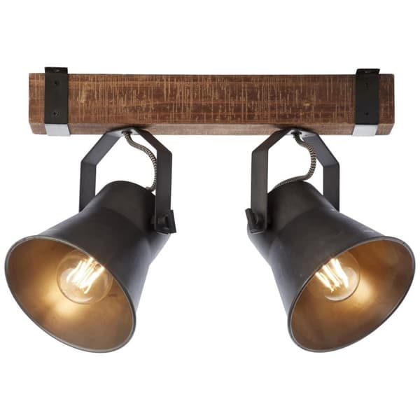 BRILLIANT lampe, Decca spotbar 2-flammet sort stål, 2x A60, E27, 10W, træ fra bæredygtigt skovbrug (FSC)