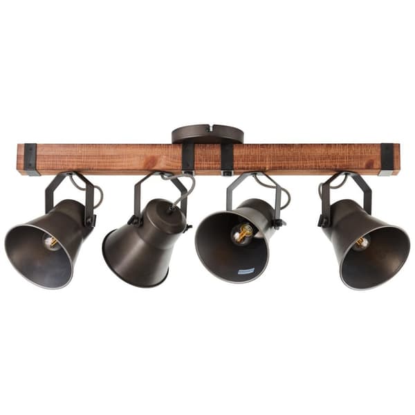 BRILLIANT lampe, Decca spotbar 4-lags sort stål, 4x A60, E27, 10W, træ fra bæredygtigt skovbrug (FSC)