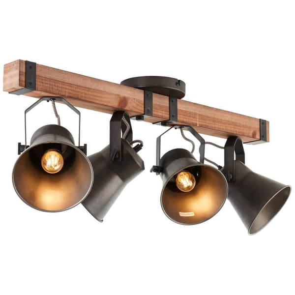 BRILLIANT lampe, Decca spotbar 4-lags sort stål, 4x A60, E27, 10W, træ fra bæredygtigt skovbrug (FSC)
