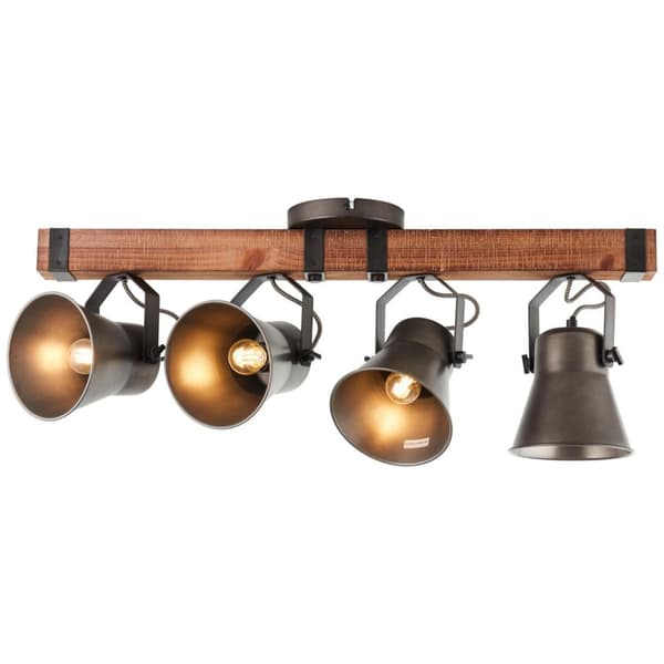 BRILLIANT lampe, Decca spotbar 4-lags sort stål, 4x A60, E27, 10W, træ fra bæredygtigt skovbrug (FSC)