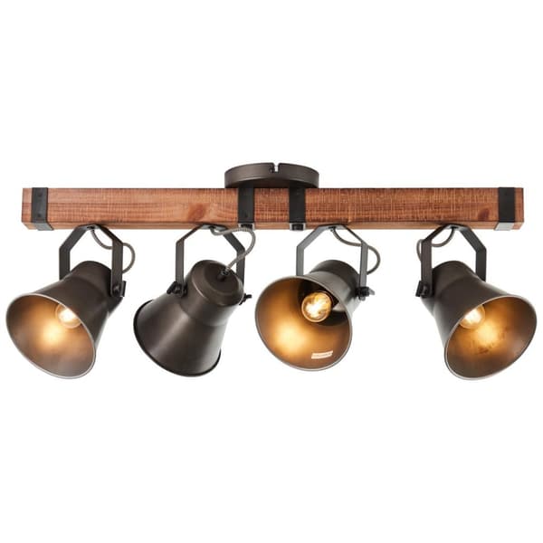 BRILLIANT lampe, Decca spotbar 4-lags sort stål, 4x A60, E27, 10W, træ fra bæredygtigt skovbrug (FSC)