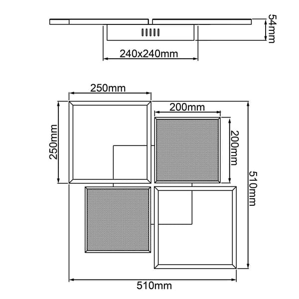 BRILLIANT lampa, Zelia LED-taklampa 51x51cm 4-lågar nickelanodiserad, 1x LED integrerad, 40W LED integrerad, (4270lm, 3000K), dimbar i 3 steg via vägg