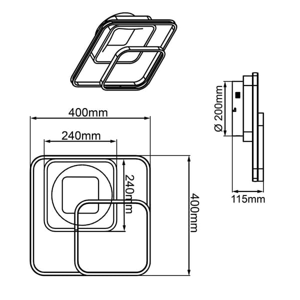 BRILLIANT lampe, Cava LED loftslampe 40x40cm CCT hvid/sort, 1x LED integreret, 42W LED integreret, (5000lm, 3000-6700K), dæmpbar med fjernbetjening