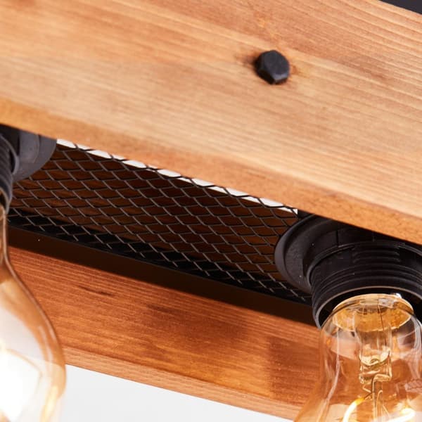 BRILLIANT lampa, Calandra taklampa 4-lågor svart/träfärgad, 4x A60, E27, 42W, trä från hållbart skogsbruk (FSC)