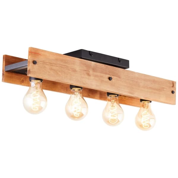 BRILLIANT lampa, Calandra taklampa 4-lågor svart/träfärgad, 4x A60, E27, 42W, trä från hållbart skogsbruk (FSC)