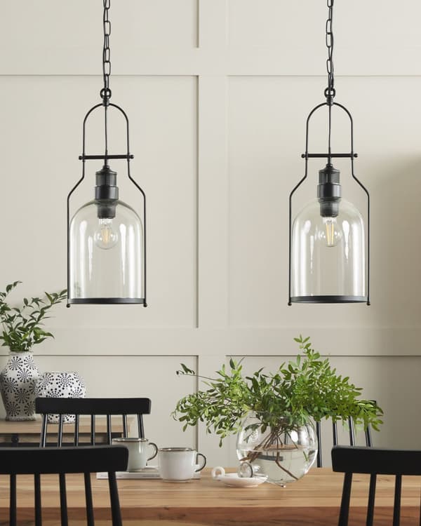 Hängande Lampa Svart Metall 166 cm Ram Glasskärm Retro stil Taklampa