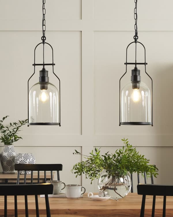 Hängande Lampa Svart Metall 166 cm Ram Glasskärm Retro stil Taklampa