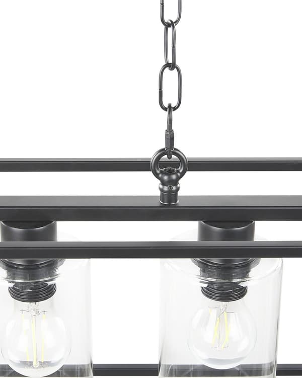 Hängande Lampa Svart Metall 117 cm Bur Ram 3 Cylinderformade Glasskärmar Taklampa