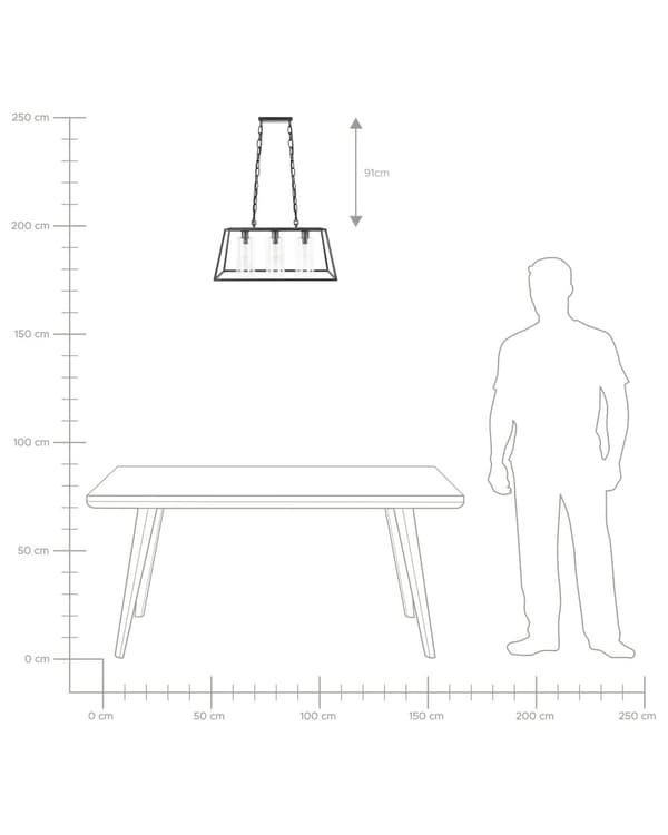 Hängande Lampa Svart Metall 117 cm Bur Ram 3 Cylinderformade Glasskärmar Taklampa