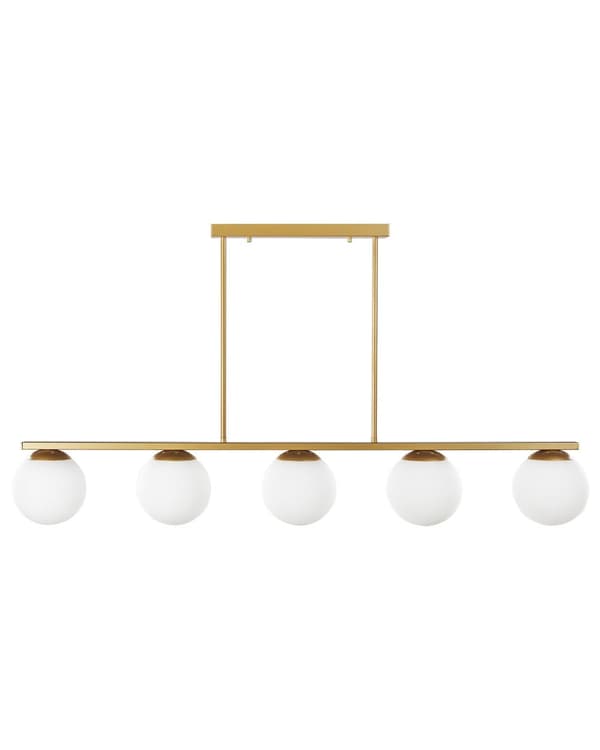 Hängande Lampa Guld Metall 62 cm Sfär Skärmar Vit Glas Glamour Design Kök Matrum