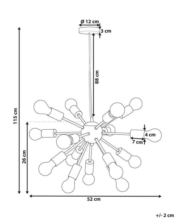 Hängande Lampa Svart Metall 115 cm 15 Glödlampor Exponerad Belysning