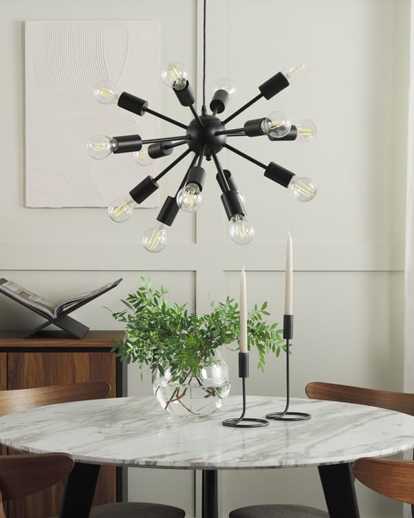 Hängande Lampa Svart Metall 115 cm 15 Glödlampor Exponerad Belysning