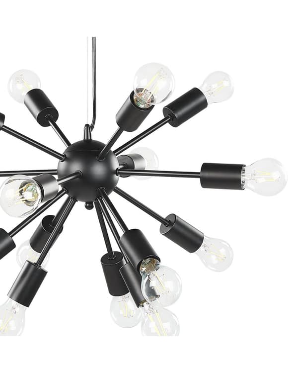 Hängande Lampa Svart Metall 115 cm 15 Glödlampor Exponerad Belysning