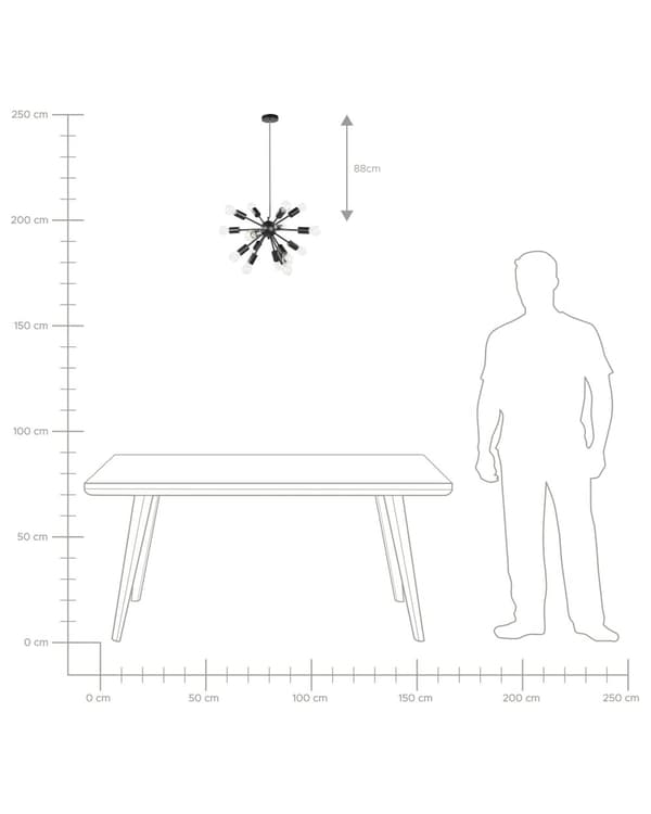 Hängande Lampa Svart Metall 115 cm 15 Glödlampor Exponerad Belysning