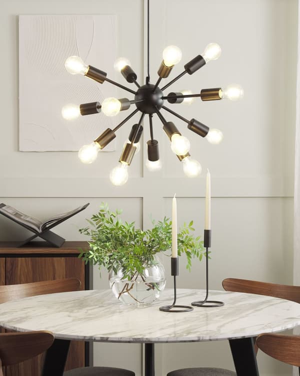 Hängande Lampa Svart Metall 115 cm 15 Glödlampor Exponerad Belysning