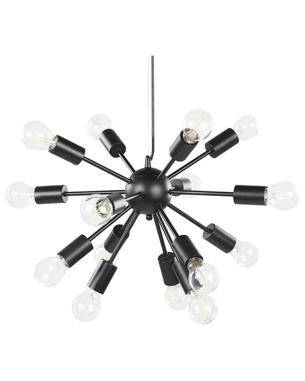 Hängande Lampa Svart Metall 115 cm 15 Glödlampor Exponerad Belysning