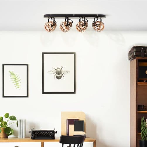 BRILLIANT lampa Nikka spot bar 4-flames svart/naturlig | 4x D45, E14, 28W, lämplig för dropplampor (ingår ej)