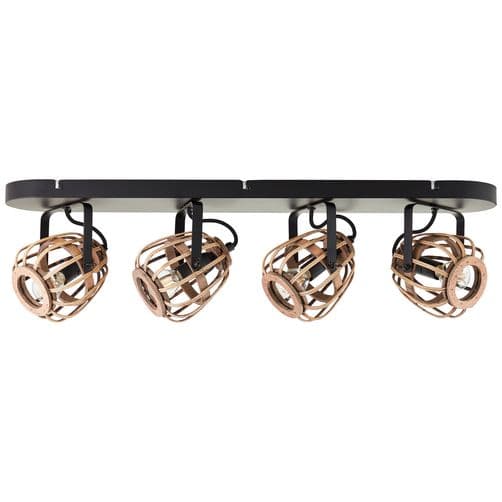 BRILLIANT lampa Nikka spot bar 4-flames svart/naturlig | 4x D45, E14, 28W, lämplig för dropplampor (ingår ej)