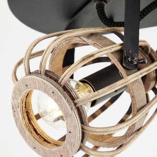 BRILLIANT lampa Nikka spot bar 4-flames svart/naturlig | 4x D45, E14, 28W, lämplig för dropplampor (ingår ej)