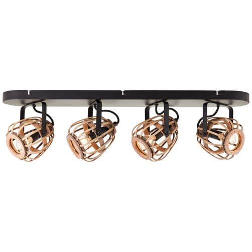 BRILLIANT lampa Nikka spot bar 4-flames svart/naturlig | 4x D45, E14, 28W, lämplig för dropplampor (ingår ej)