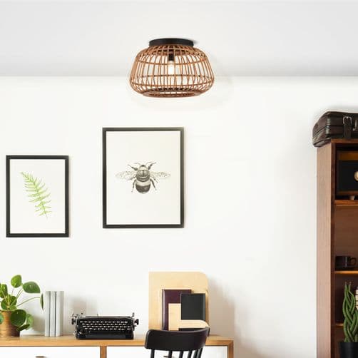 Brilliant | Nikka loftslampe 40cm sort/naturlig | 1x A60, E27, 40W, egnet til normale lamper (medfølger ikke)