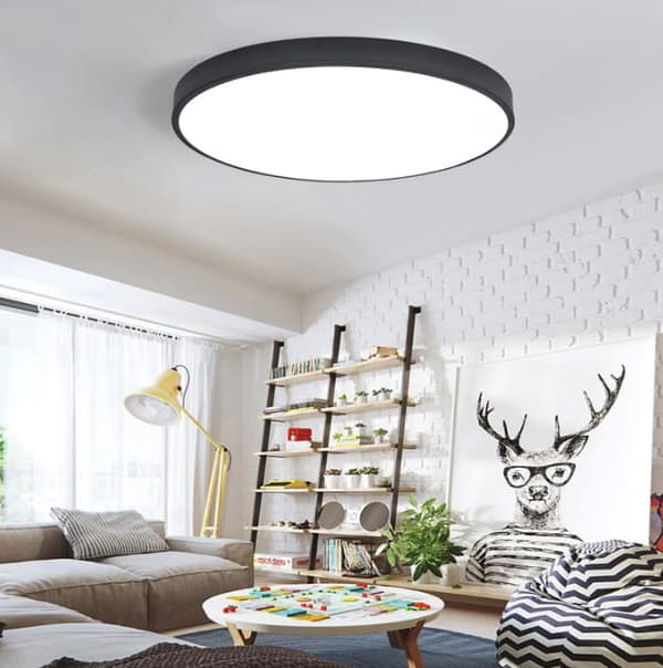 Loftslampe rund 40 x 6 cm – Sort metalkant – LED