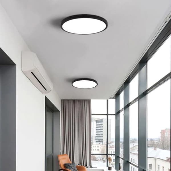 Loftslampe rund 40 x 6 cm – Sort metalkant – LED