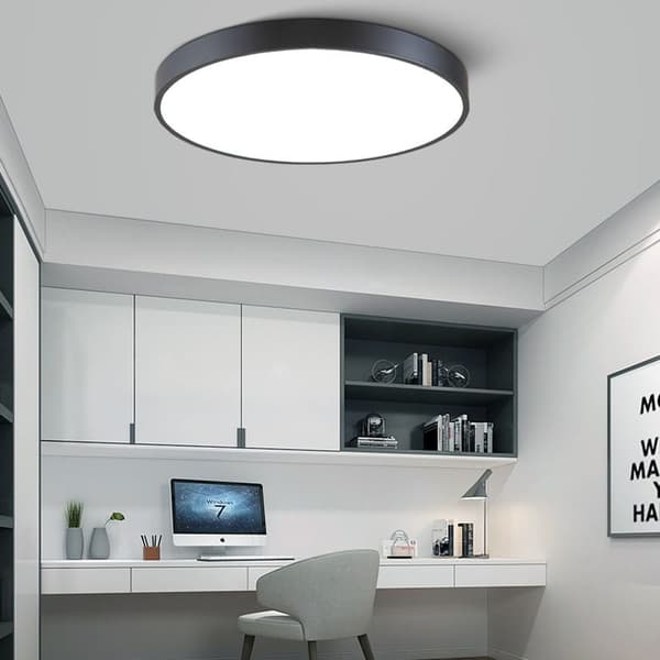 Loftslampe rund 40 x 6 cm – Sort metalkant – LED