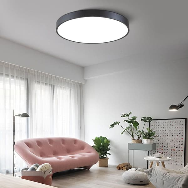 Loftslampe rund 40 x 6 cm – Sort metalkant – LED