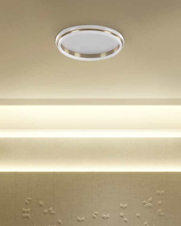 Taklampa LED Guld Metall 42 cm Akryl Opal Ring Skärm Varmt Ljus Belysning