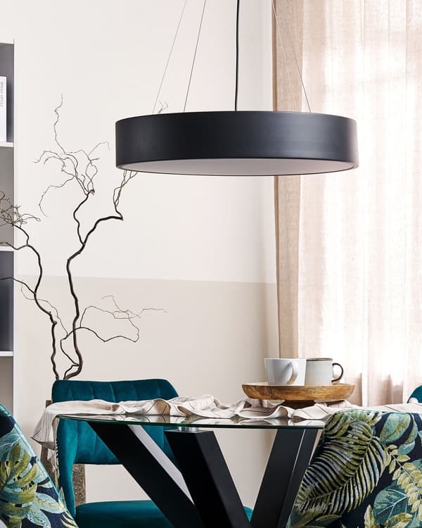 Hängande Lampa Svart Stål Akryl Integrerad LED-ljus Rund Ring Modern Belysning