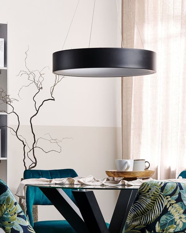 Hängande Lampa Svart Stål Integrerade LED-ljus Ring Rund Form Modern Glamorös Belysning