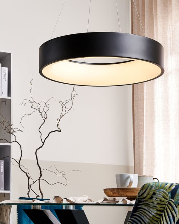 Hängande Lampa Svart Stål Integrerade LED-ljus Ring Rund Form Modern Glamorös Belysning