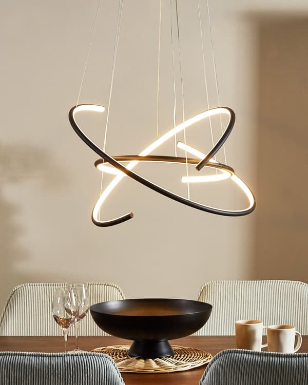 Hängande Lampa Svart Aluminium Stål Integrerad LED-ljus Unik Justerbar Form Modern Industriell Belysning