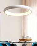 Miniatyrbild 5 av 11: Hängande Lampa Vit Stål Aluminium Integrerad LED-ljus Ring Rund Form Modern Glamorös Belysning