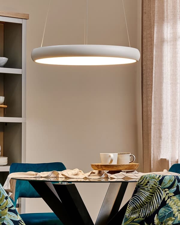 Hängande Lampa Vit Stål Aluminium Integrerad LED-ljus Ring Rund Form Modern Glamorös Belysning