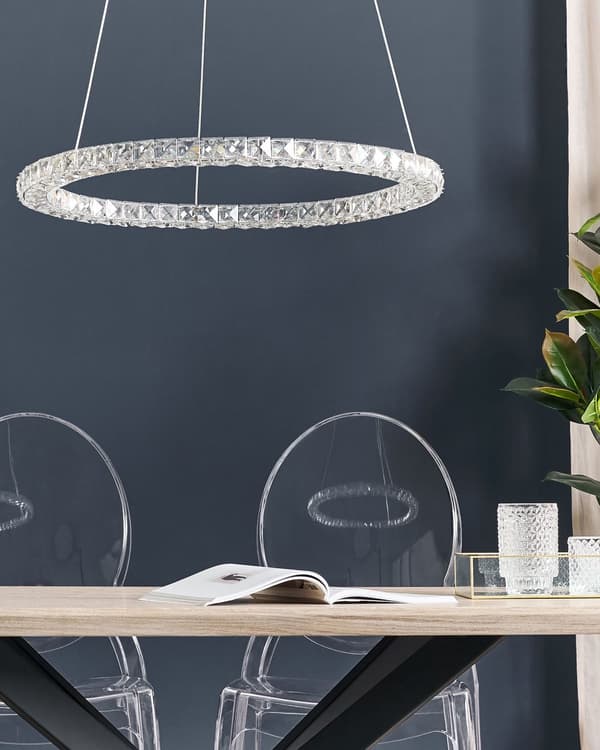 Hängande Lampa Silver Kristall Glas Stål Integrerad LED-ljus Ring Rund Form Modern Glamorös Belysning