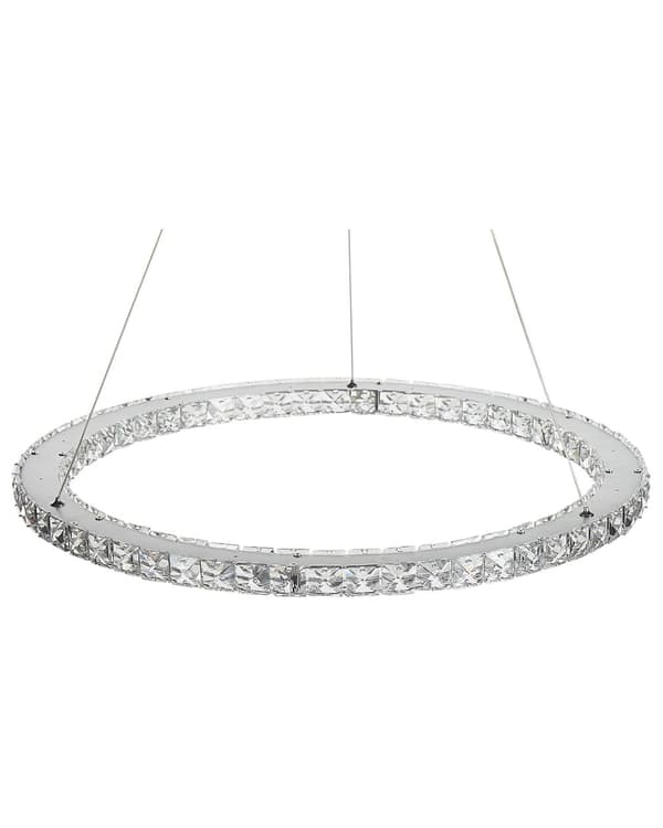 Hängande Lampa Silver Kristall Glas Stål Integrerad LED-ljus Ring Rund Form Modern Glamorös Belysning