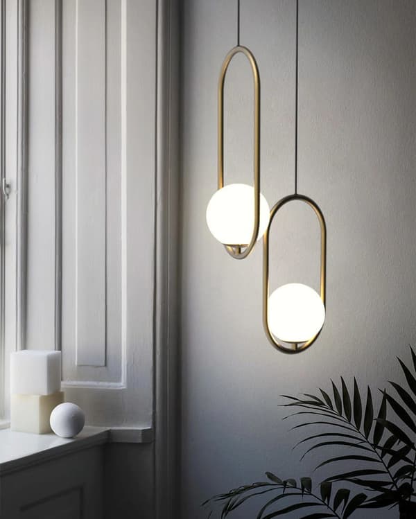 Hänglampa guld - 26x40 cm - med glaskula ⌀ 20 cm
